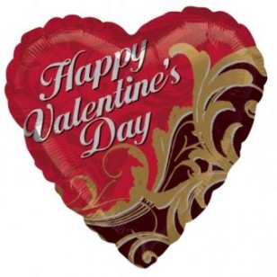 Happy Valentine's Day Gold Damask Balloon